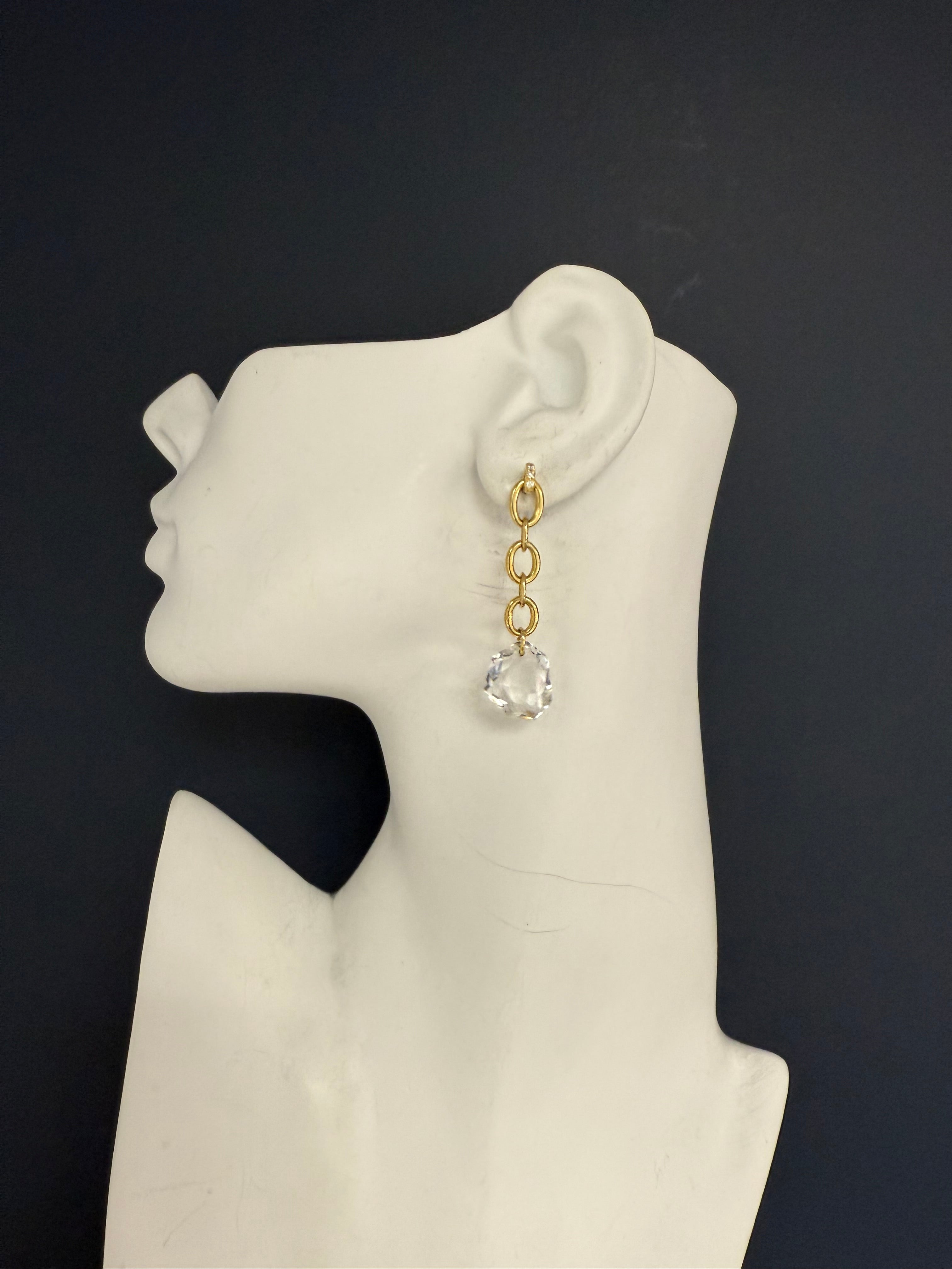 Modern Gold Natural Diamond and Rock Crystal Dangle Earrings by H. Stern