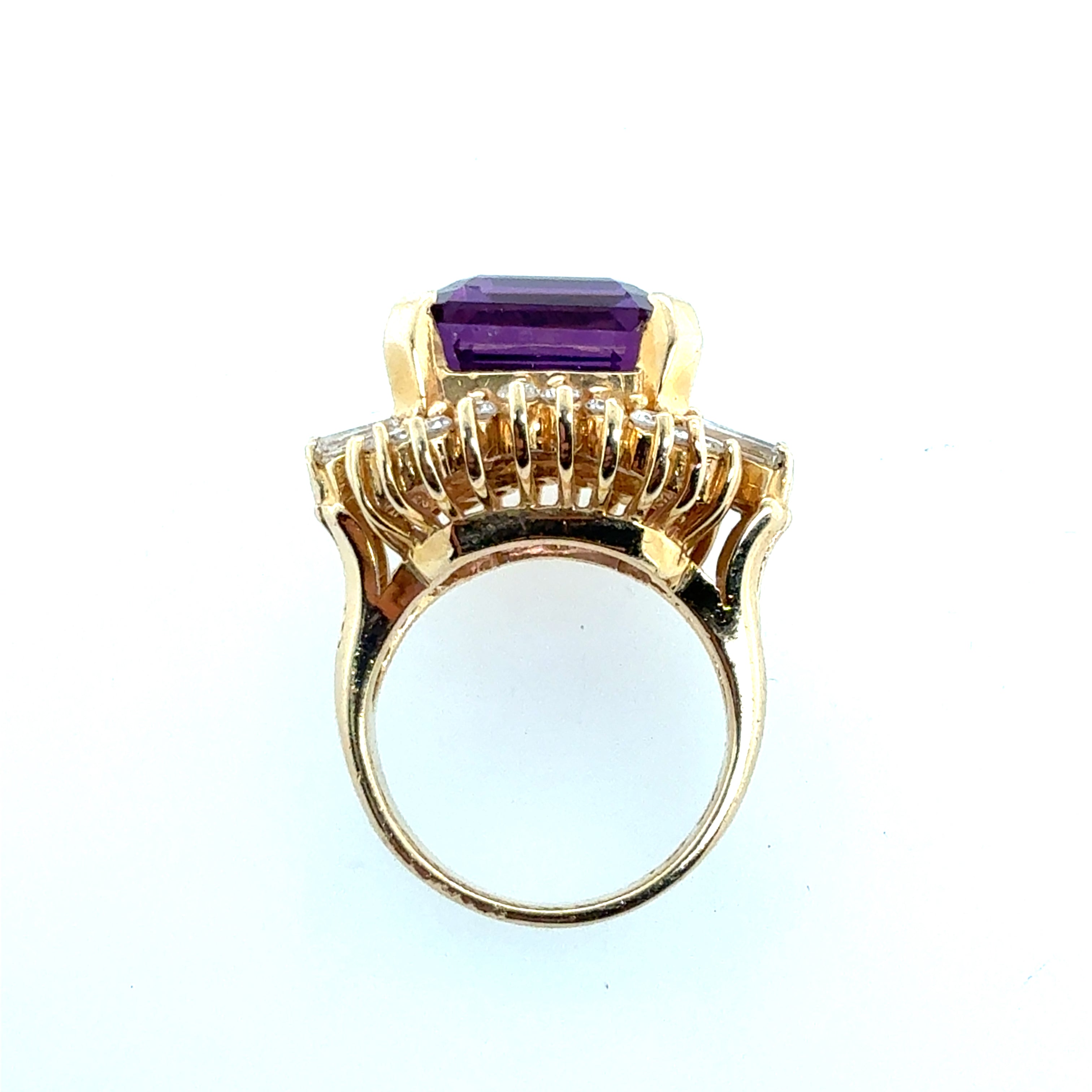 Retro Yellow Gold 10 Carat Amethyst & Natural Diamond Ballerina Ring Circa 1970