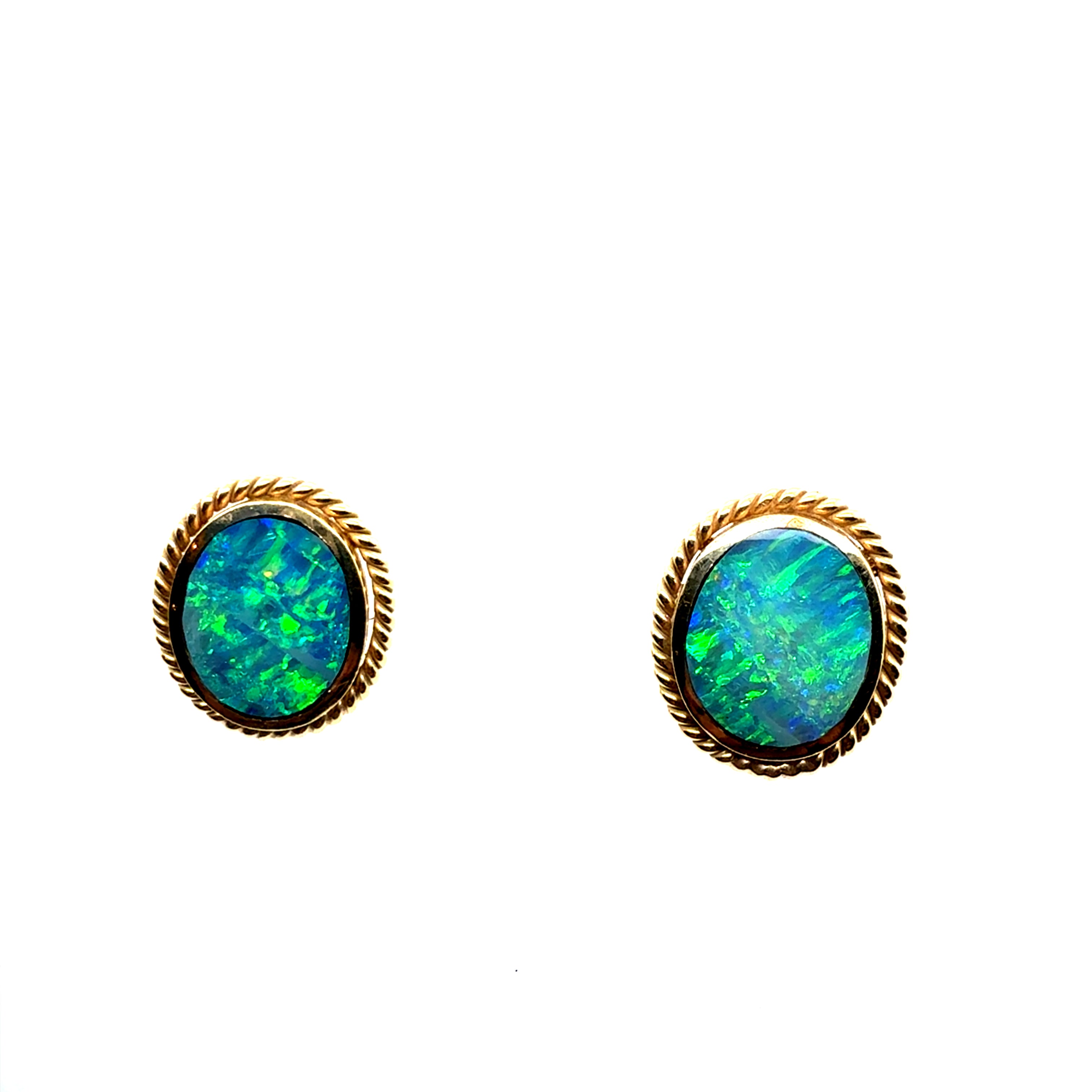 Retro Gold Cabochon Shaped Opal Statement Earrings Circa 1980