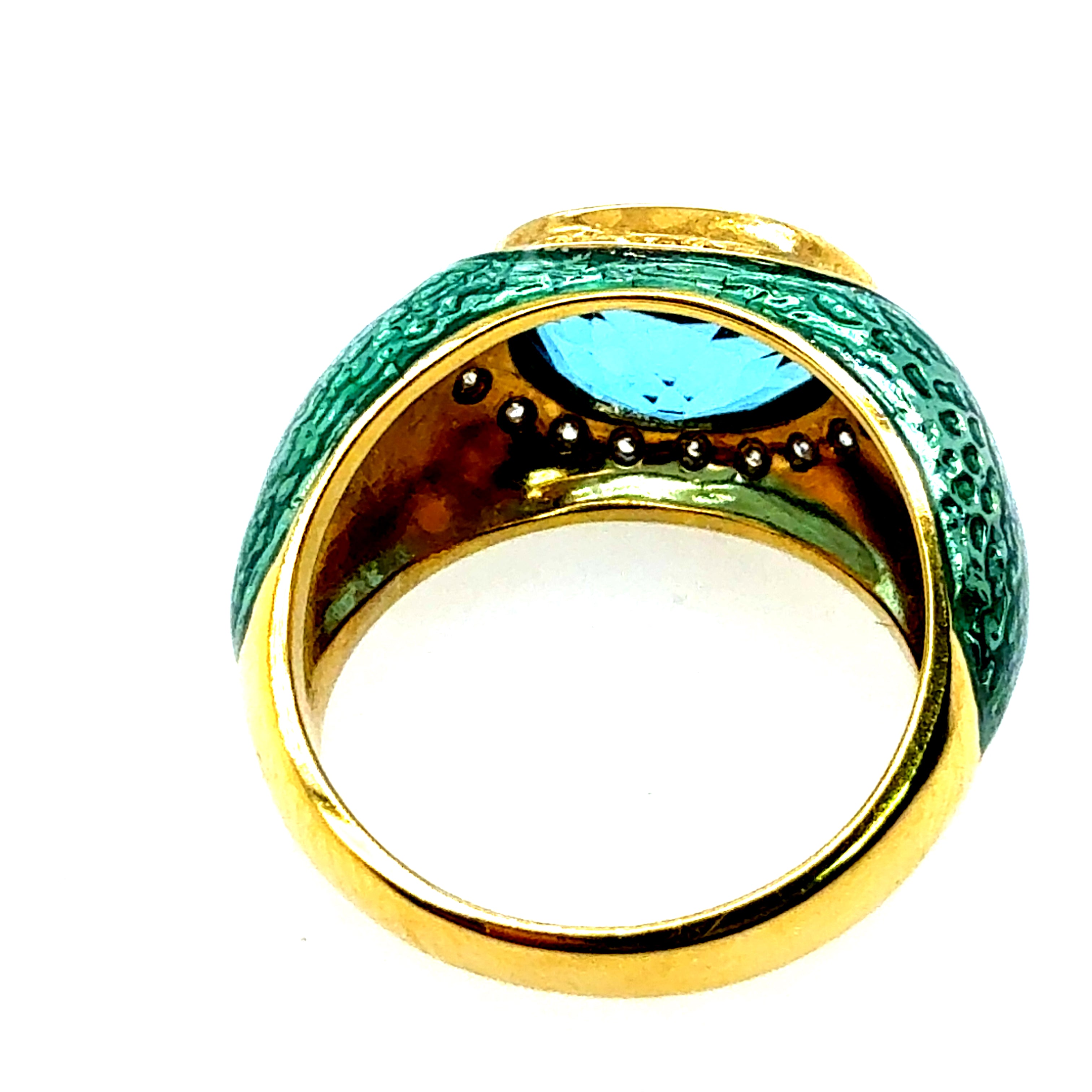 Modern Gold Natural Diamond, Blue Topaz & Enamel Statement Ring by Hidalgo
