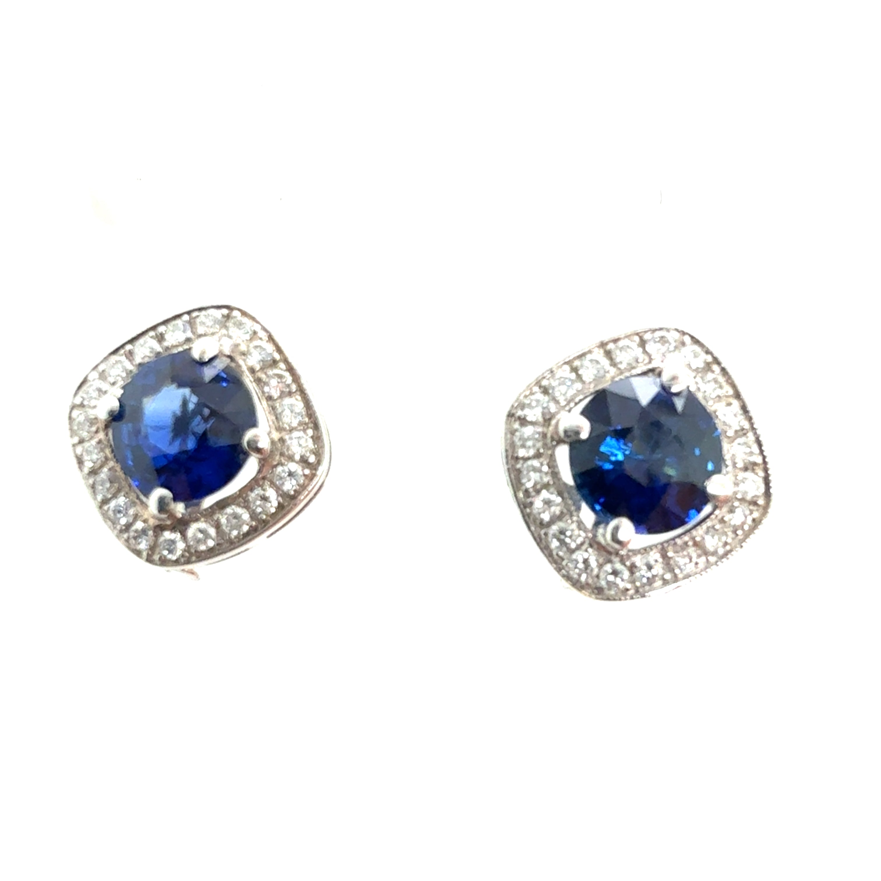 Modern Gold 2.8 Carats Natural Royal Blue Sapphire & Diamond Stud Halo Earrings