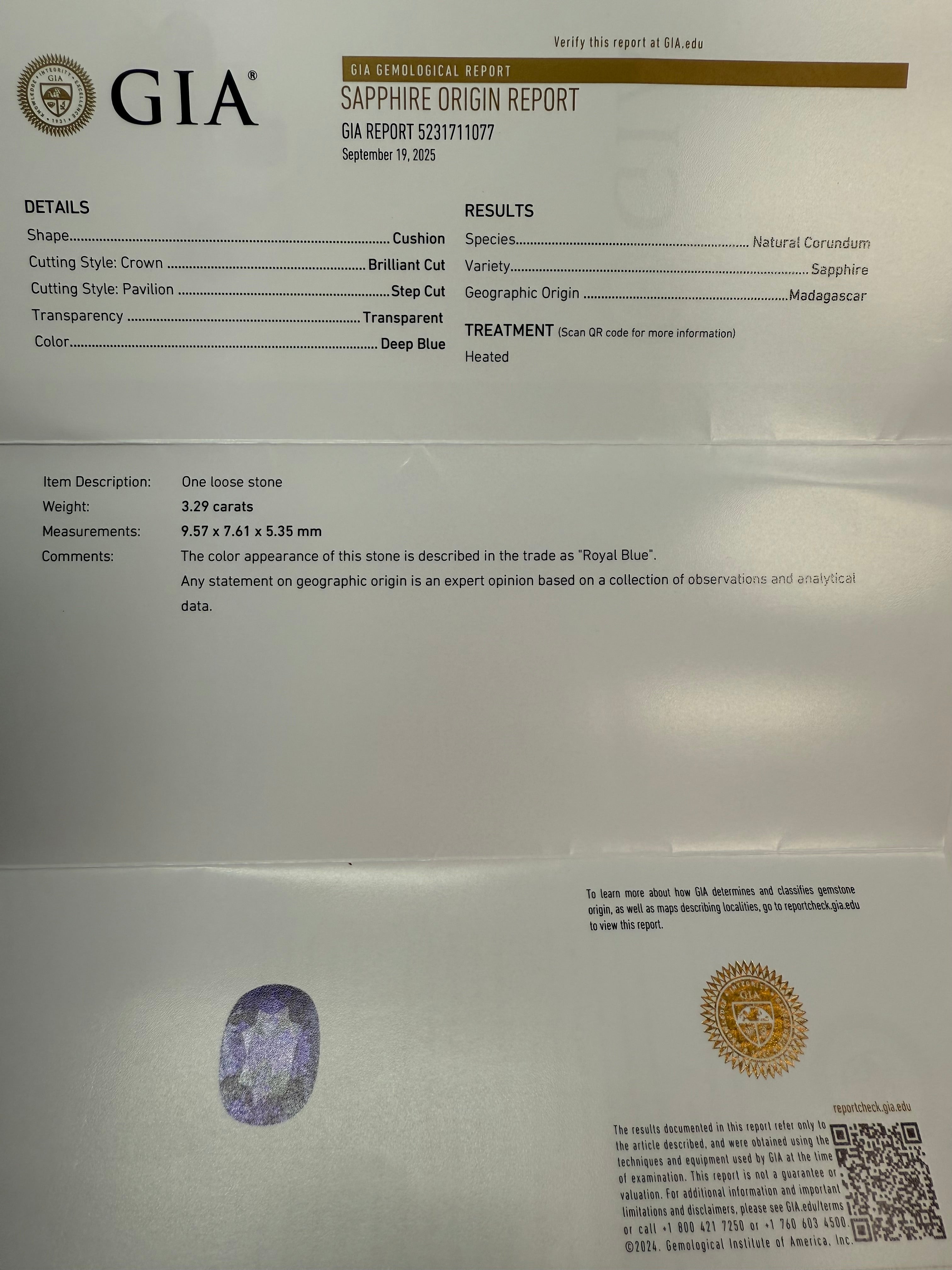 Modern Platinum 3.29 Carat GIA Certified Natural Blue Sapphire Engagement Ring