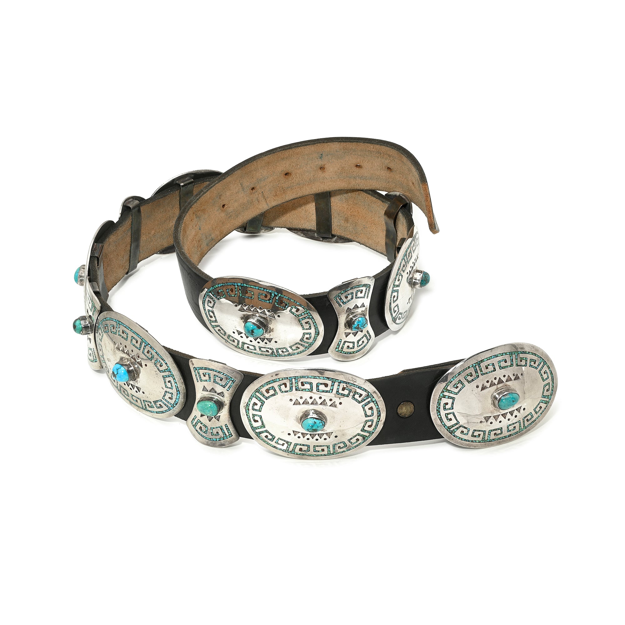 Antique Silver Belt 925 482.7g INLAY Turquoise Old Pawn CONCHO Estate Gem Stone