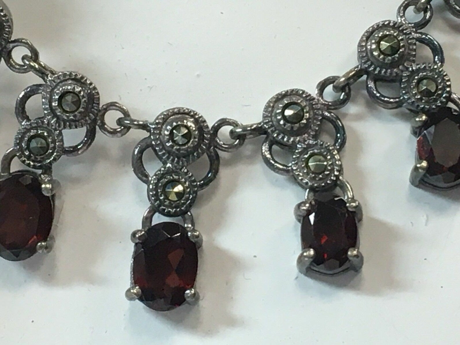 Rare Estate 925 Silver 41.27g Vintage Necklace Red Garnet Like Antique Gem Stone