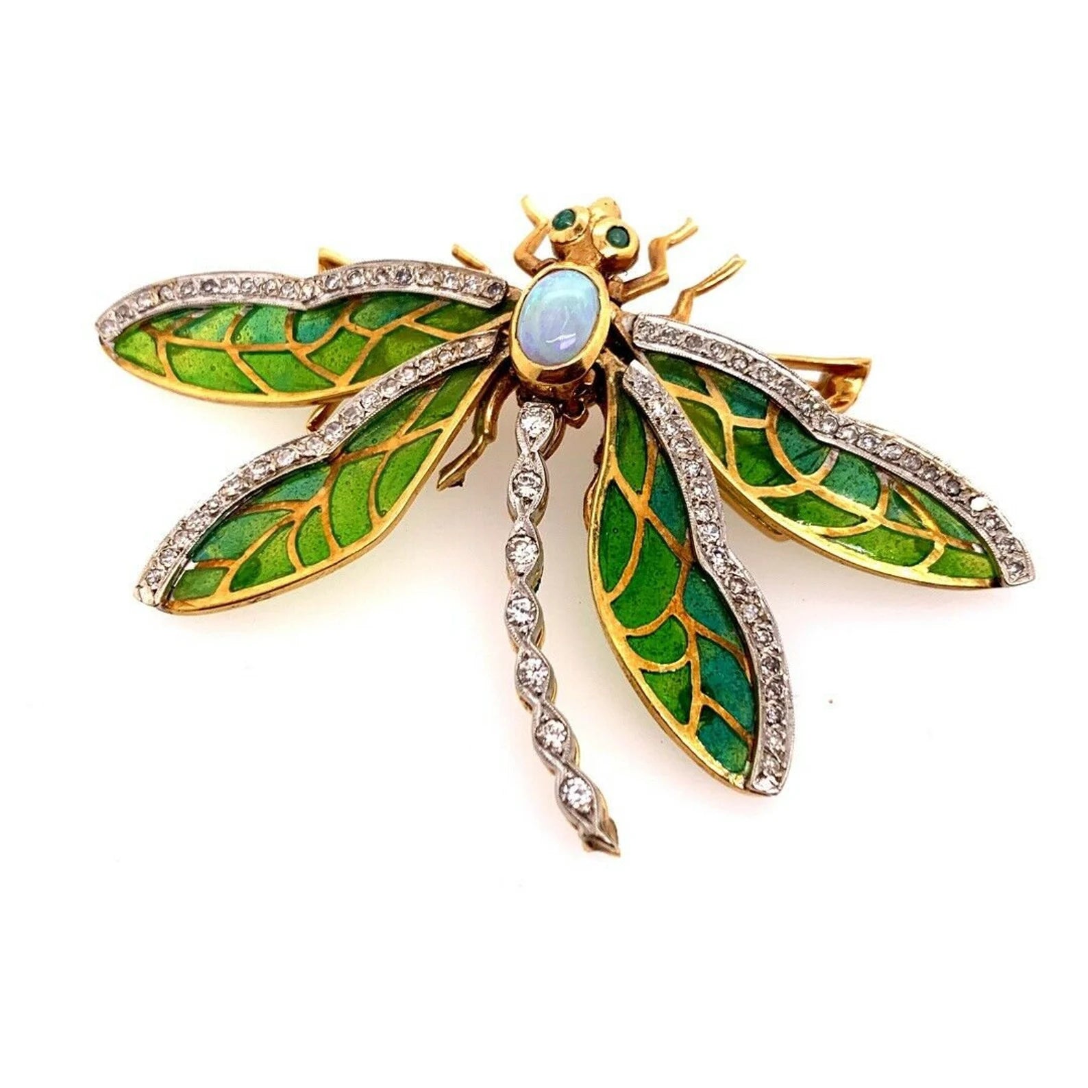 Retro Gold Butterfly 2.35 Carat Natural Diamond, Gem Opal & Enamel Brooche 1960