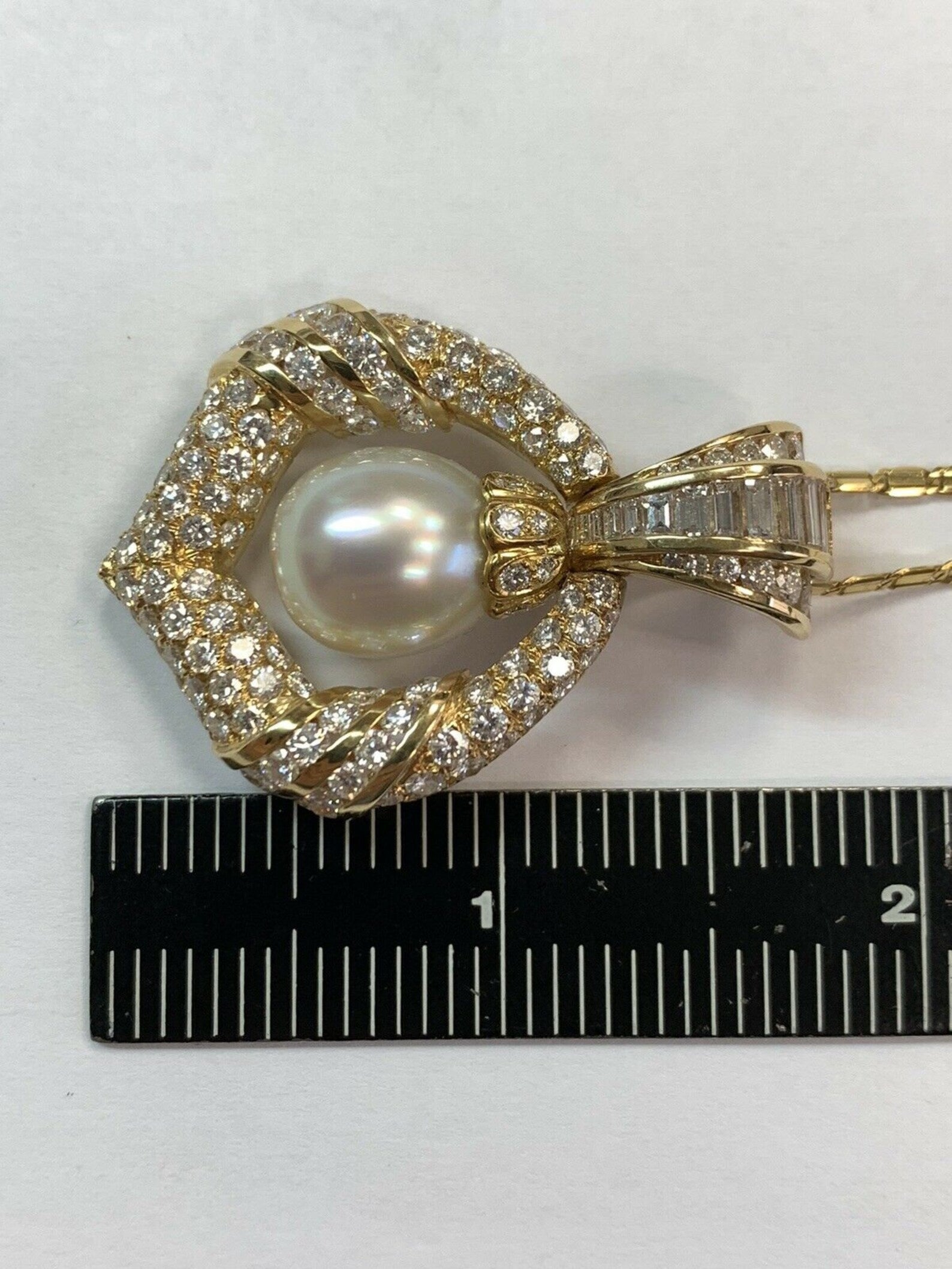 Retro Gold Necklace 7.5 Carat Natural Round Colorless Diamond & Pearl Circa 1950