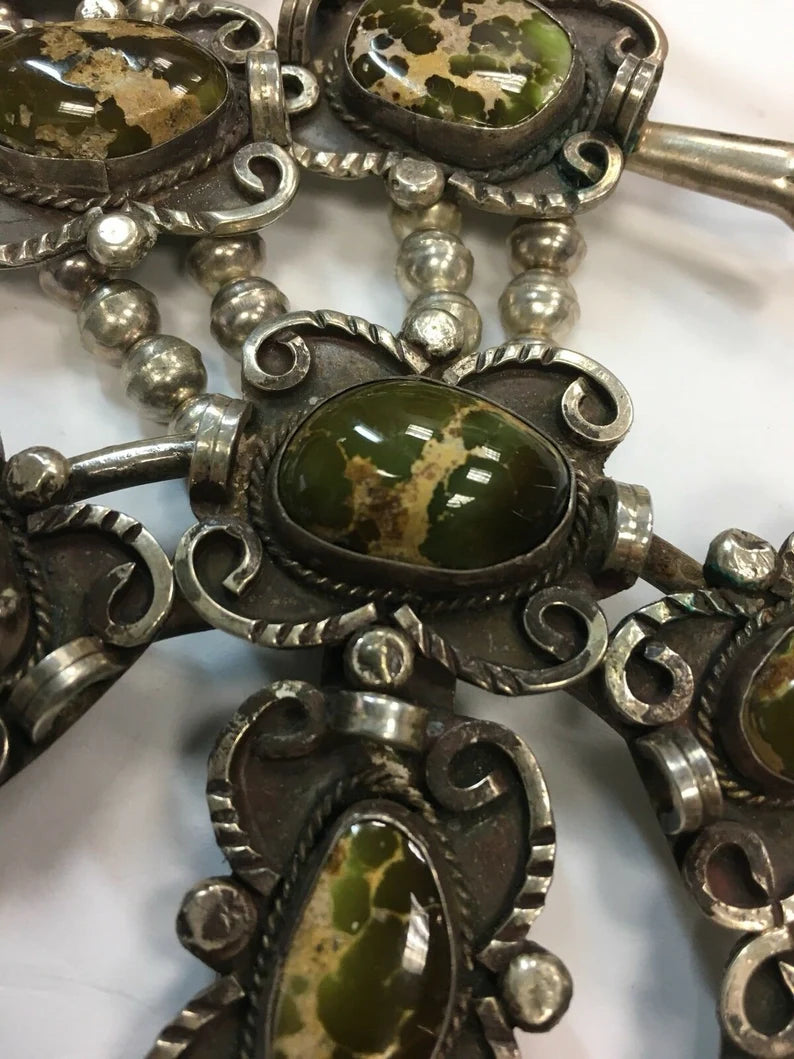 Sterling 925 Silver 481g Vintage Navajo AHIT like squash Estate Gem Stone Native