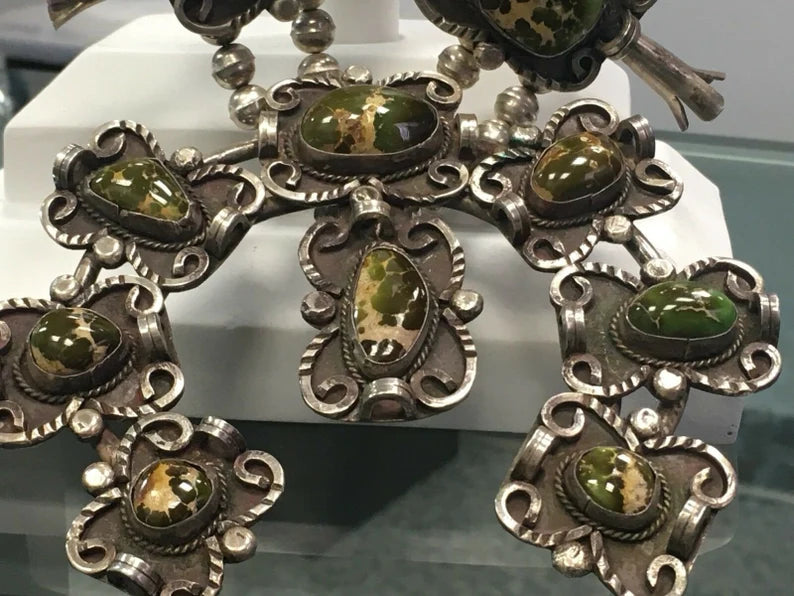 Sterling 925 Silver 481g Vintage Navajo AHIT like squash Estate Gem Stone Native