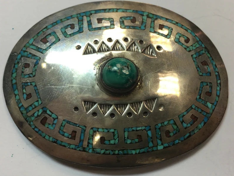 Antique Silver Belt 925 482.7g INLAY Turquoise Old Pawn CONCHO Estate Gem Stone