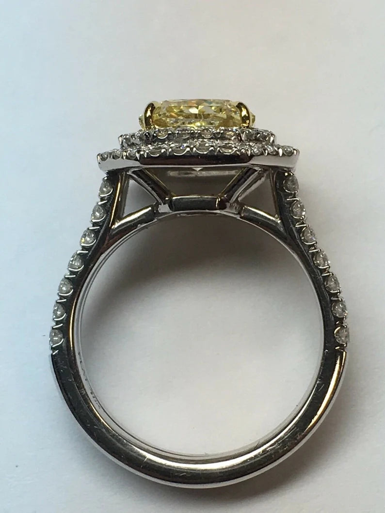 GIA Certified 2.48 Carat Natural Fancy Yellow Flawless Diamond Platinum Ring