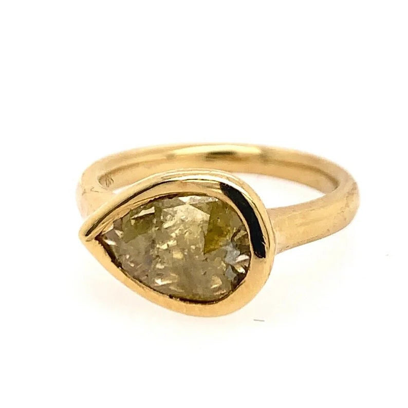 Gold 1.27 Carat Natural Pear Shaped Rose Cut Yellow Diamond Cocktail Ring