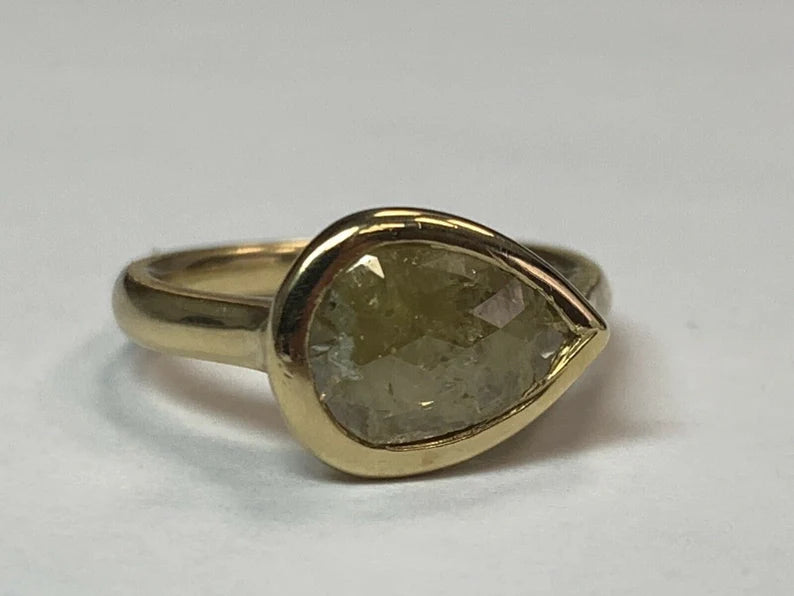 Gold 1.27 Carat Natural Pear Shaped Rose Cut Yellow Diamond Cocktail Ring