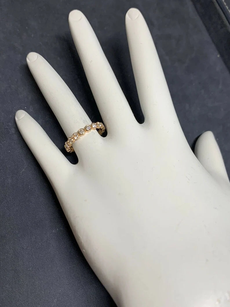 Modern Gold Ring 0.91 Carat Natural Colorless Diamond Eternity Engagement Band