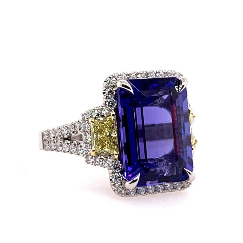 GIA Certified 15.88 Carat Natural Diamond & Tanzanite Platinum Cocktail Ring
