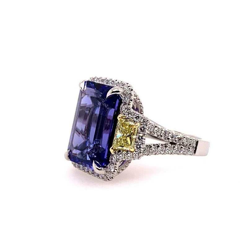 GIA Certified 15.88 Carat Natural Diamond & Tanzanite Platinum Cocktail Ring