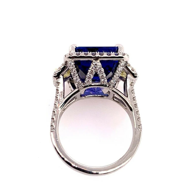 GIA Certified 15.88 Carat Natural Diamond & Tanzanite Platinum Cocktail Ring