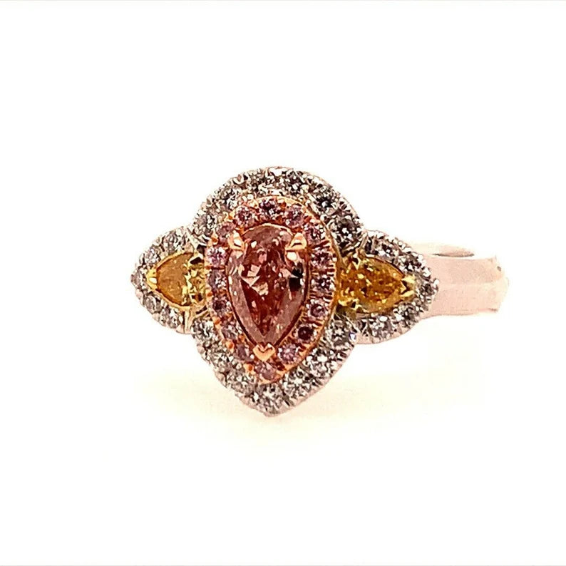 GIA Certified 0.38 Carat Natural Pear Pink Diamond Cocktail Gold Engagement Ring
