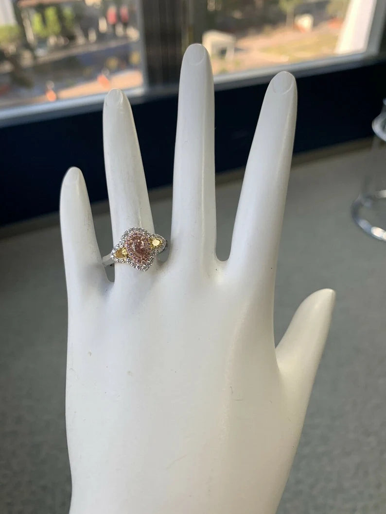 GIA Certified 0.38 Carat Natural Pear Pink Diamond Cocktail Gold Engagement Ring