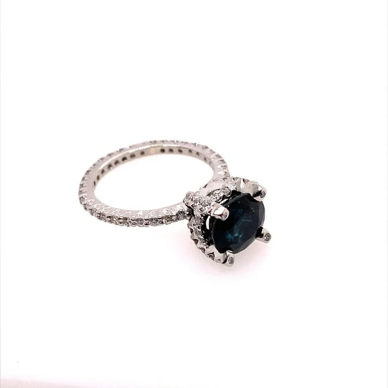 Retro 2.70 Carat Cushion Natural Midnight Blue Australian Sapphire Platinum Ring