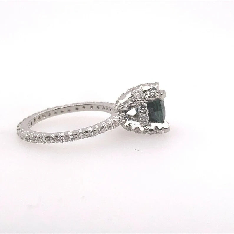 Retro 2.70 Carat Cushion Natural Midnight Blue Australian Sapphire Platinum Ring