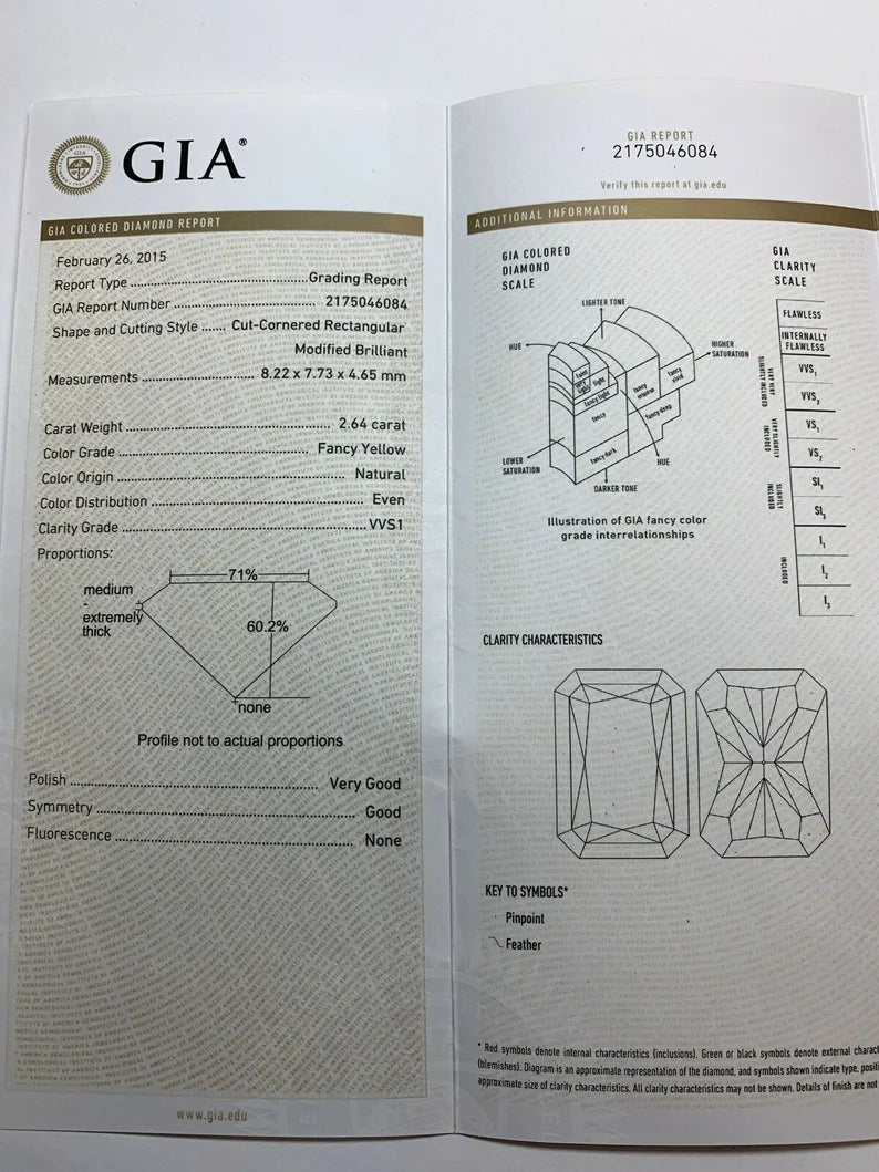 GIA Certified 2.64 Carat Natural Fancy Yellow VVS1 Diamond Plat Engagement Ring