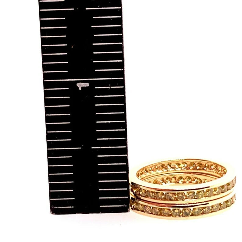 Modern Gold Band Pair 3.40 Carats Natural Intense Yellow Diamond Engagement Ring