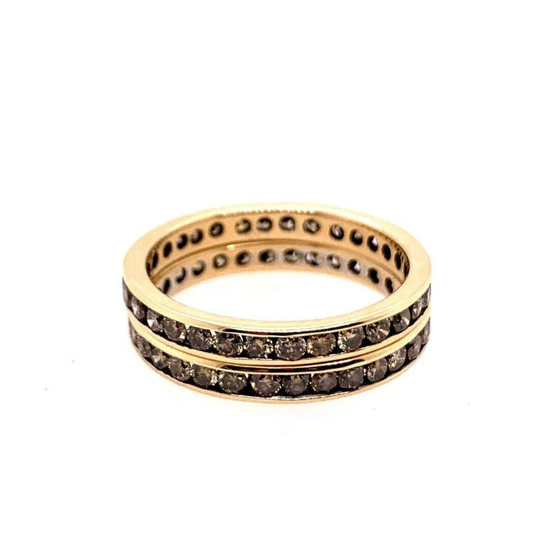 Modern Gold Band Pair 2.25 Carats Natural Champaign Diamond Engagement Ring Set