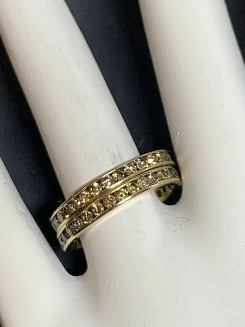 Modern Gold Band Pair 2.25 Carats Natural Champaign Diamond Engagement Ring Set