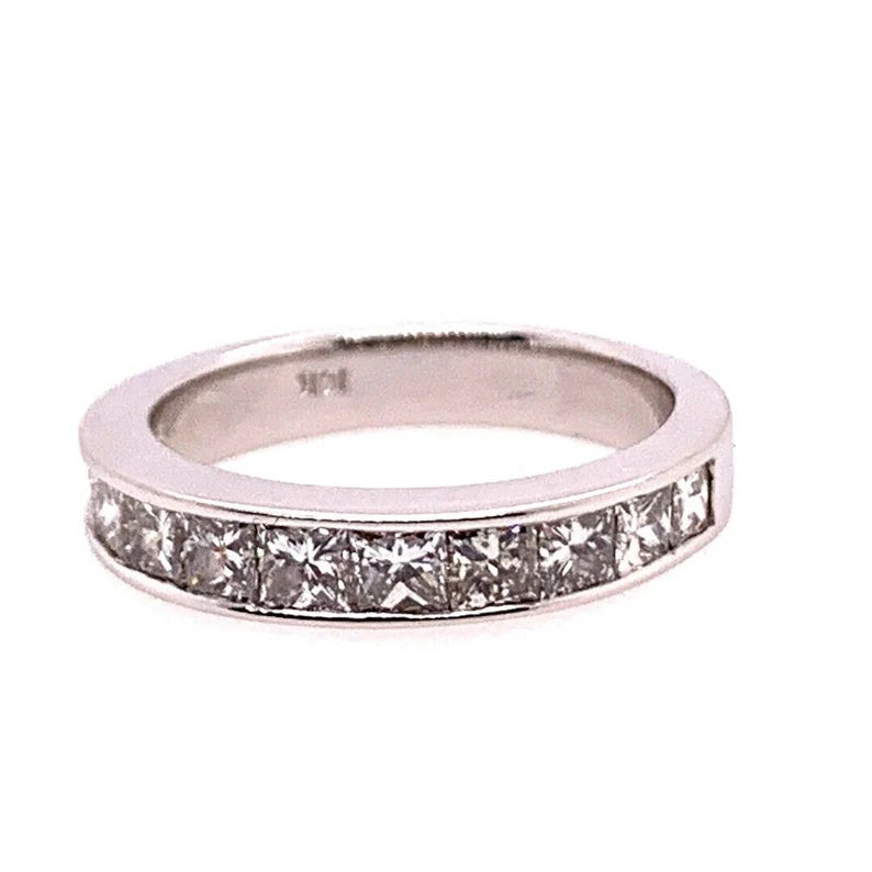 Modern Gold Ring 1.90 Carat Princess Natural Colorless Diamond Engagement Band