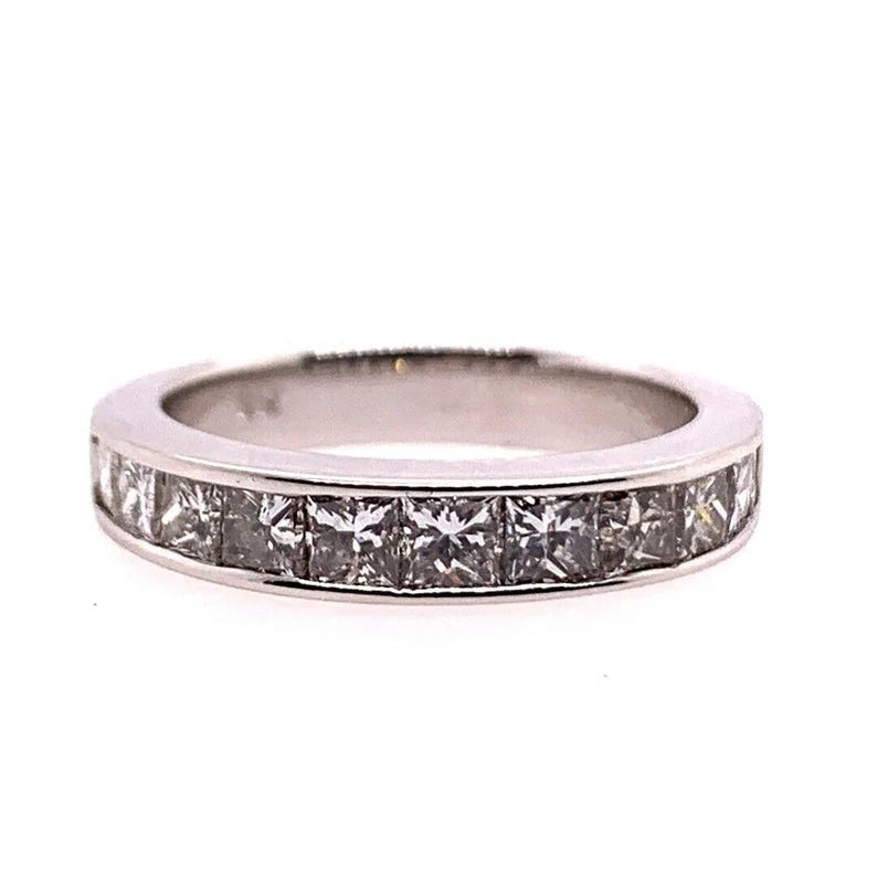 Modern Gold Ring 1.90 Carat Princess Natural Colorless Diamond Engagement Band
