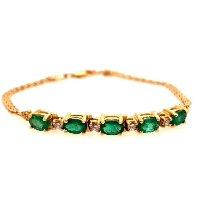 Modern Gold Bracelet 2.50 Carat Natural Oval Emerald & Diamond Gem Circa 1980