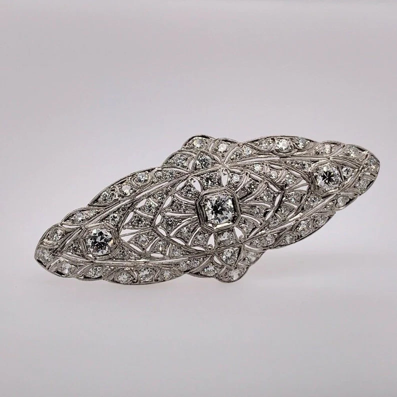 Retro Platinum 4 Carat Natural Old Euro Round White Diamond Brooche Circa 1975