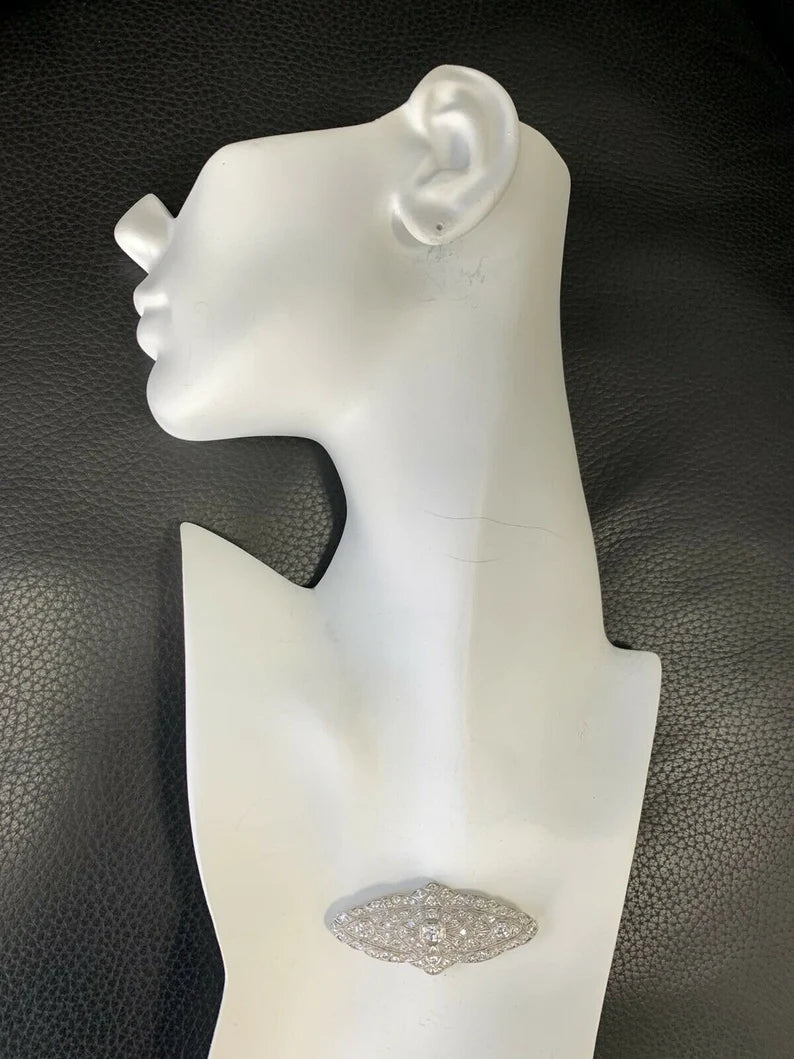 Retro Platinum 4 Carat Natural Old Euro Round White Diamond Brooche Circa 1975