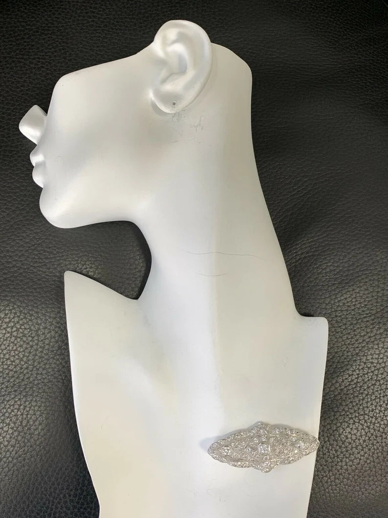 Retro Platinum 4 Carat Natural Old Euro Round White Diamond Brooche Circa 1975