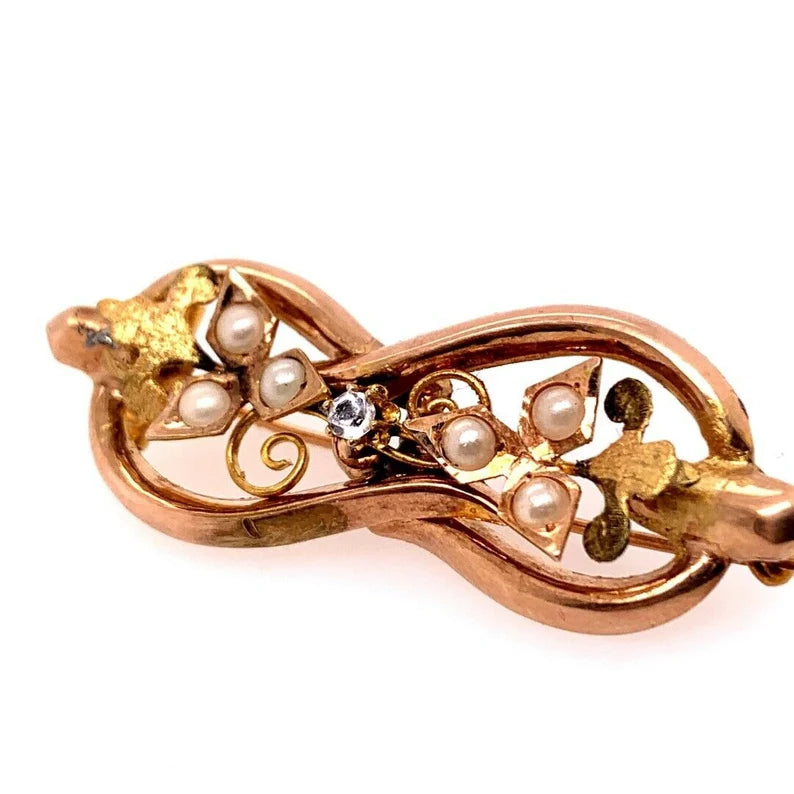 Victorian 12k Gold PIN Set With Pearl & Simulant Circa 1950 3.9 Gram