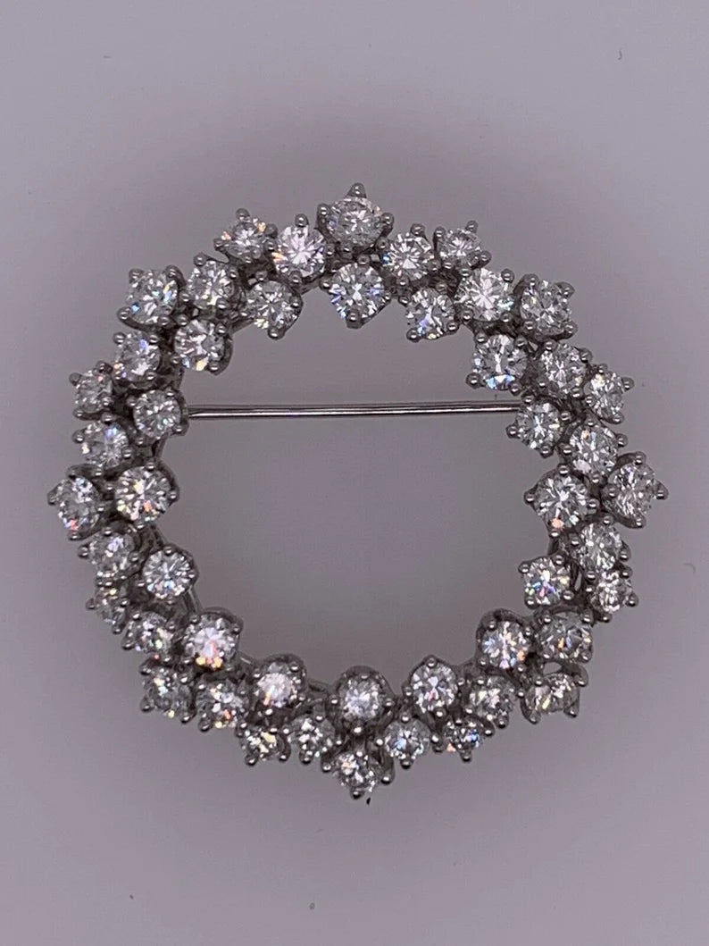 Modern Platinum Brooche 4.50 Carat Natural Round Collection Diamonds Circa 1980
