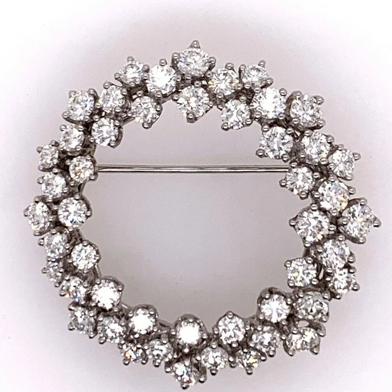 Modern Platinum Brooche 4.50 Carat Natural Round Collection Diamonds Circa 1980