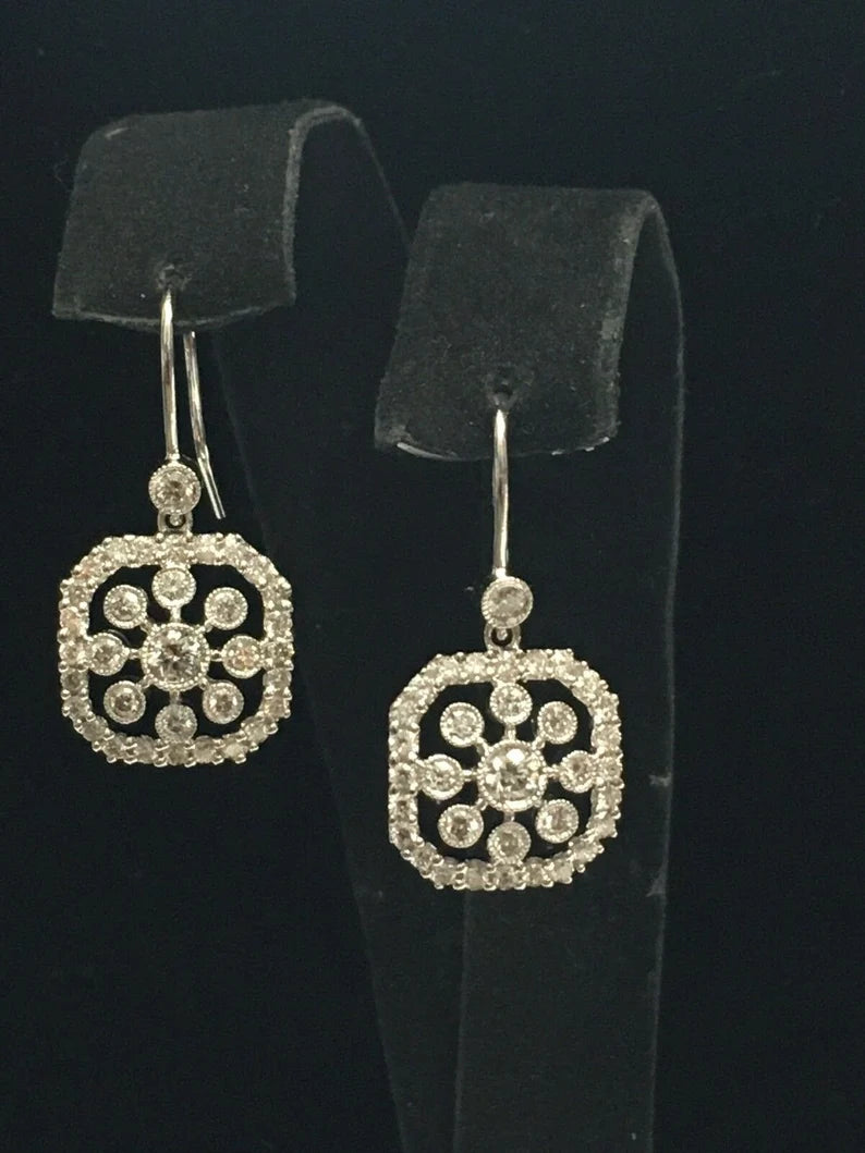 Vintage Earrings 18k 4.7g Gold 0.85ct Natural Round Diamond Estate Gem Stone