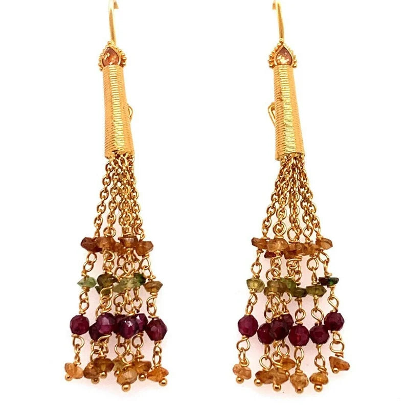 Modern Tanishq 22k Gold 31.31 Gram Necklace Earring Set Natural Colored Garnet