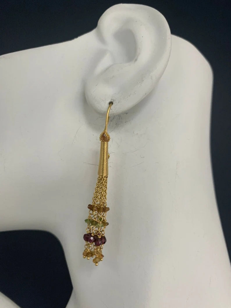 Modern Tanishq 22k Gold 31.31 Gram Necklace Earring Set Natural Colored Garnet