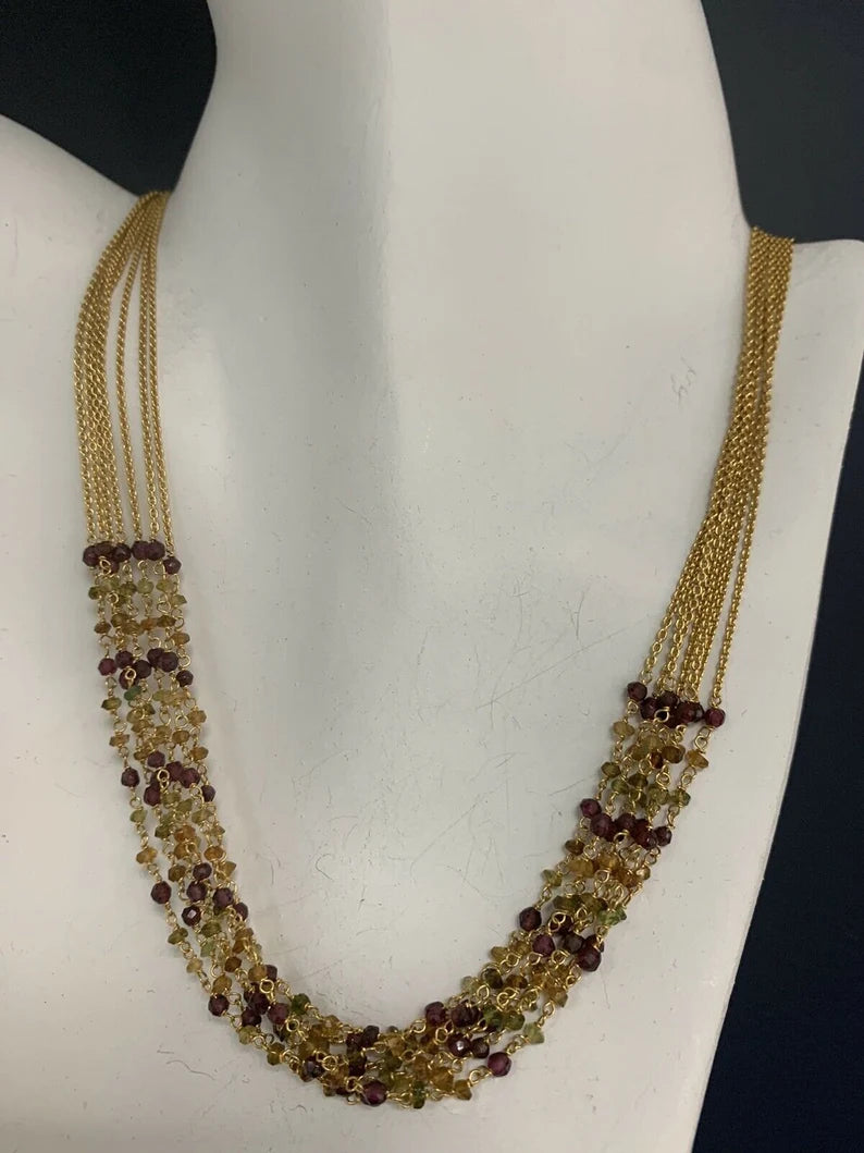 Modern Tanishq 22k Gold 31.31 Gram Necklace Earring Set Natural Colored Garnet