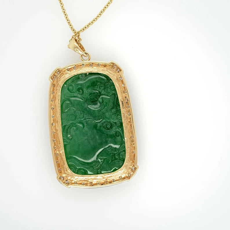 18k Gold Natural GIA Cert Jadeite "A" Jade Pendant 1ct Diamond Estate Gem Stone