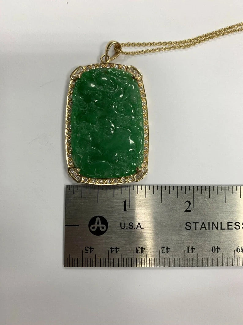 18k Gold Natural GIA Cert Jadeite "A" Jade Pendant 1ct Diamond Estate Gem Stone
