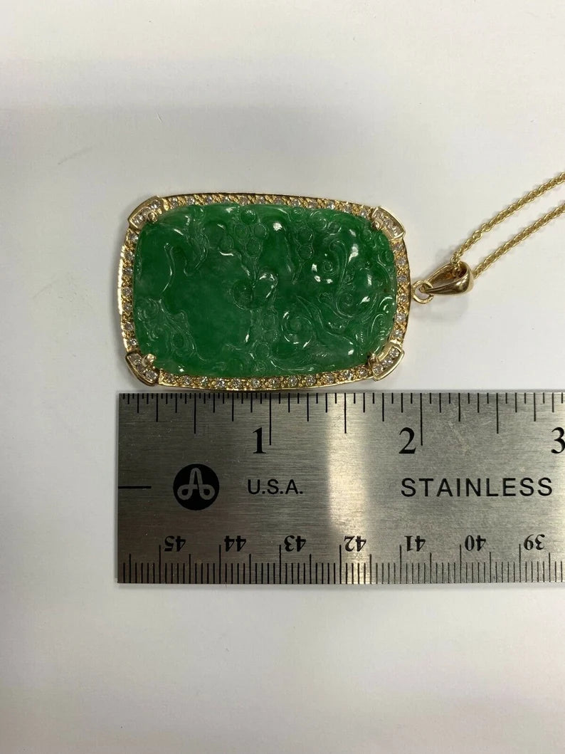 18k Gold Natural GIA Cert Jadeite "A" Jade Pendant 1ct Diamond Estate Gem Stone