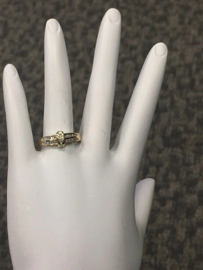 14k Gold Estate Natural apx 1ct Baguette Diamond Band Gem Stone Vintage Antique