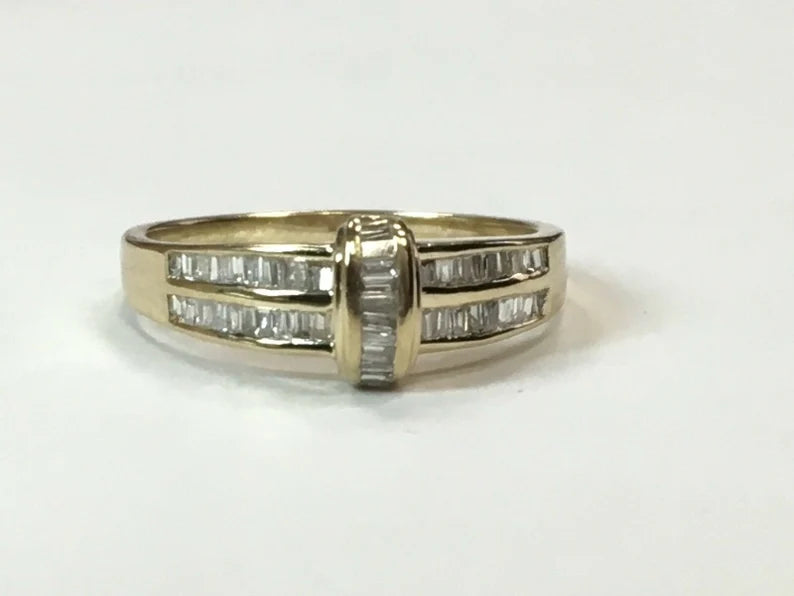 14k Gold Estate Natural apx 1ct Baguette Diamond Band Gem Stone Vintage Antique