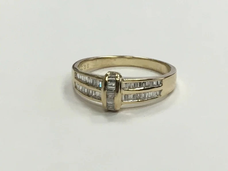 14k Gold Estate Natural apx 1ct Baguette Diamond Band Gem Stone Vintage Antique