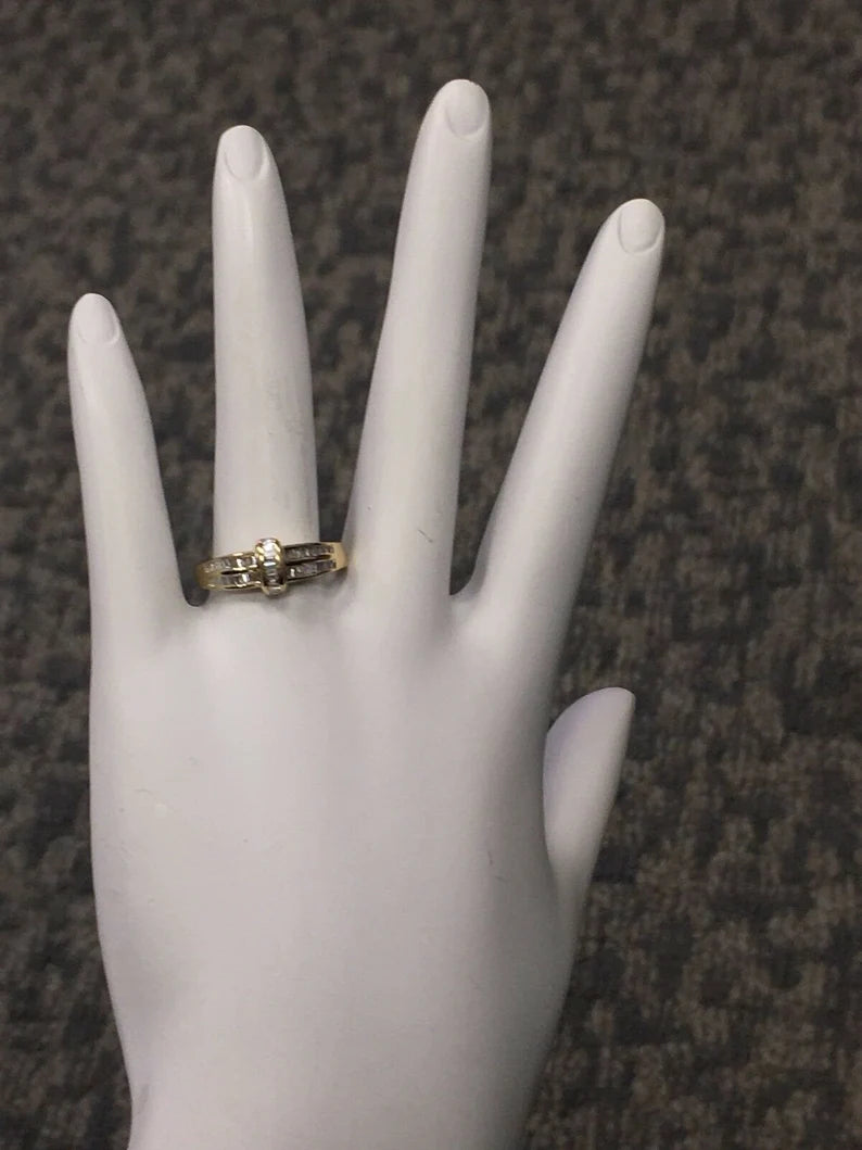 14k Gold Estate Natural apx 1ct Baguette Diamond Band Gem Stone Vintage Antique