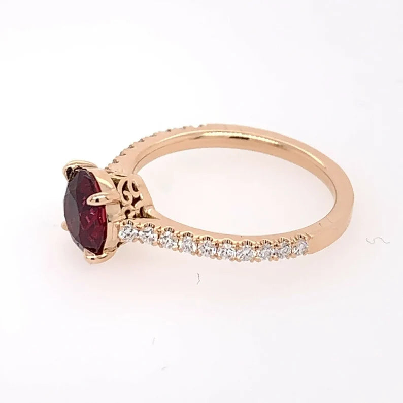 1.93ct Natural GIA Cert 18k Rose Gold Ruby & Diamond Engagement Ring Gem Stone