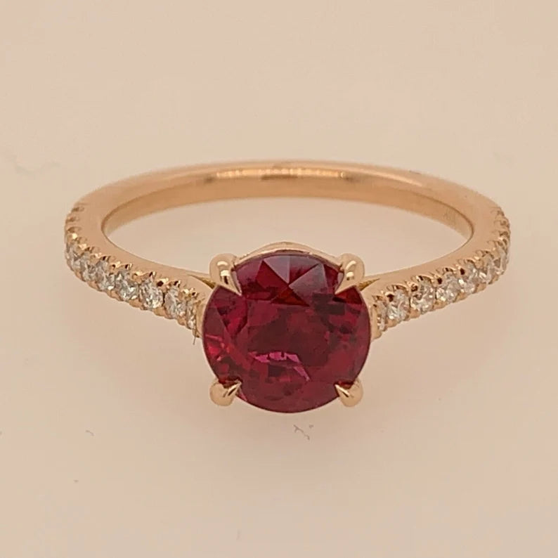 1.93ct Natural GIA Cert 18k Rose Gold Ruby & Diamond Engagement Ring Gem Stone